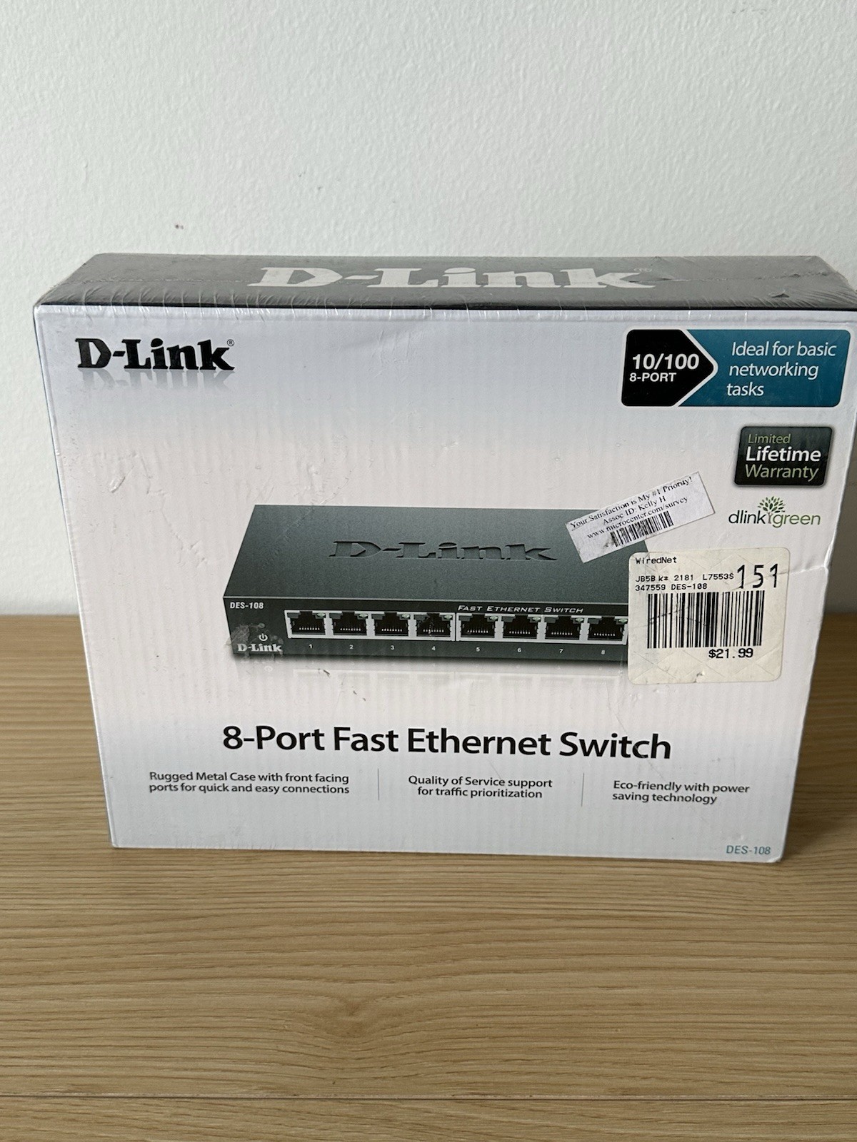 Ethernet Switch D-Link DES-108 8-Port Fast 10/100 New Sealed