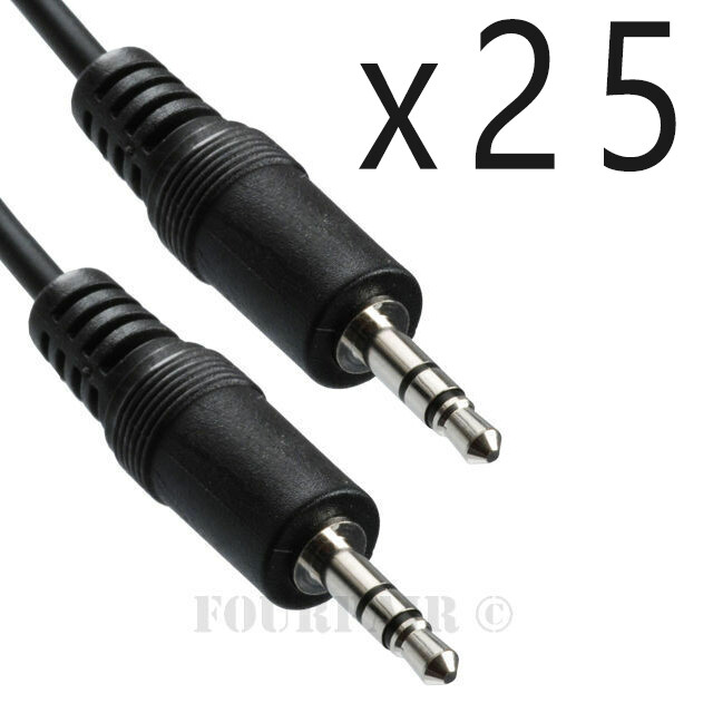 25 Pack Lot - 50ft 1/8" 3.5mm Audio Headphone Male Stereo Cable M/M MP3 Aux PC