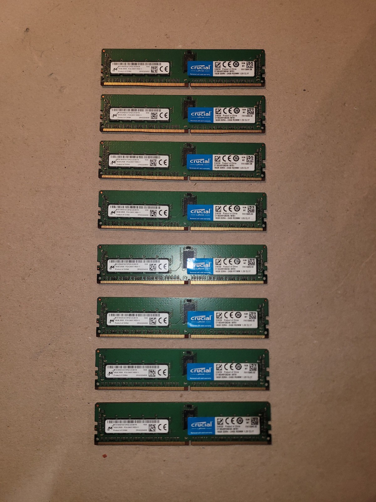 Lot of 8 Crucial by Micron 16GB RDIMM MTA18ASF2G72PDZ-2G3B1RI Server RAM