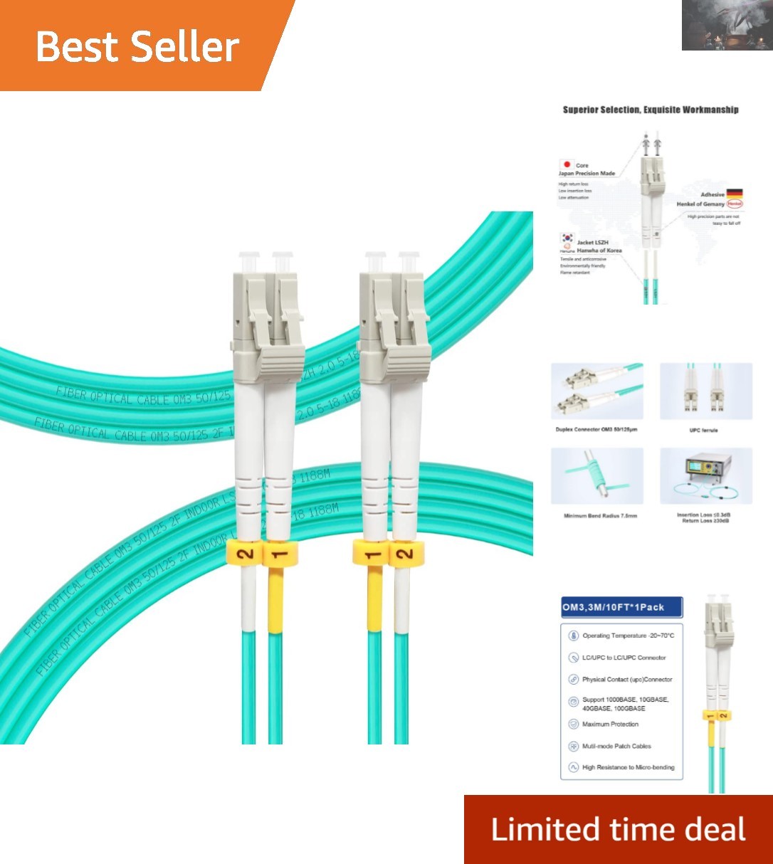 10FT LC to LC Fiber Patch Cable OM3 10GB Multimode for High-Speed Networks
