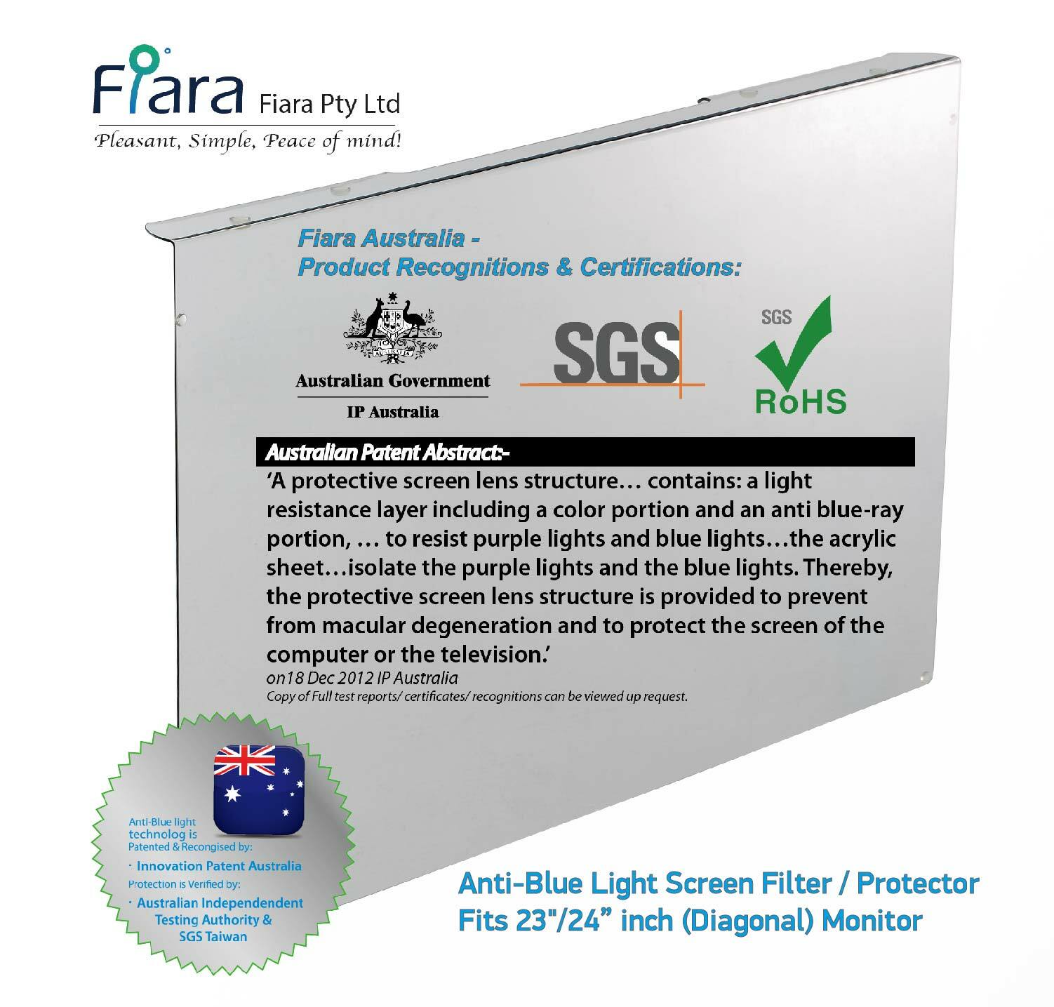 Fits 23 / 24 inch Monitor / Desktop | Fiara Anti Blue Light Screen Protector
