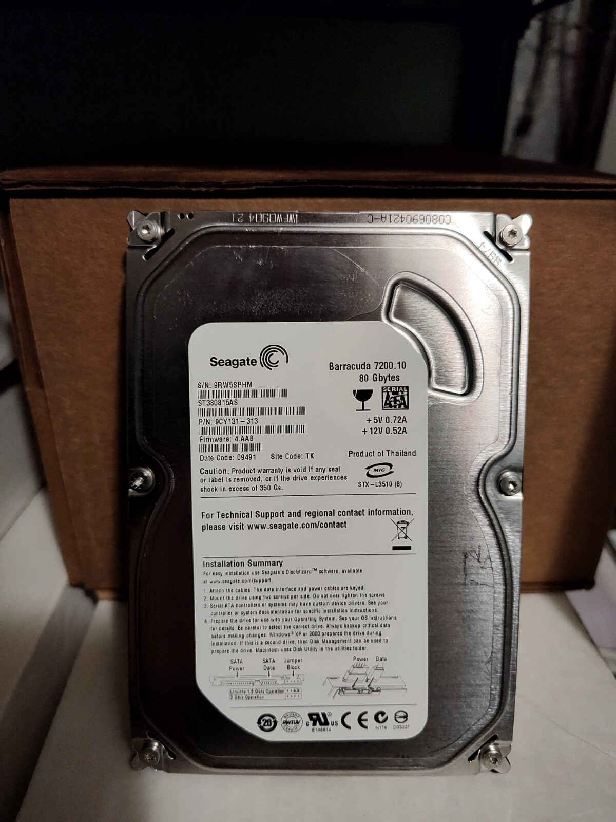 Seagate ST380815AS 9CY131-313 80gb 3.5" Sata HDD Item #029