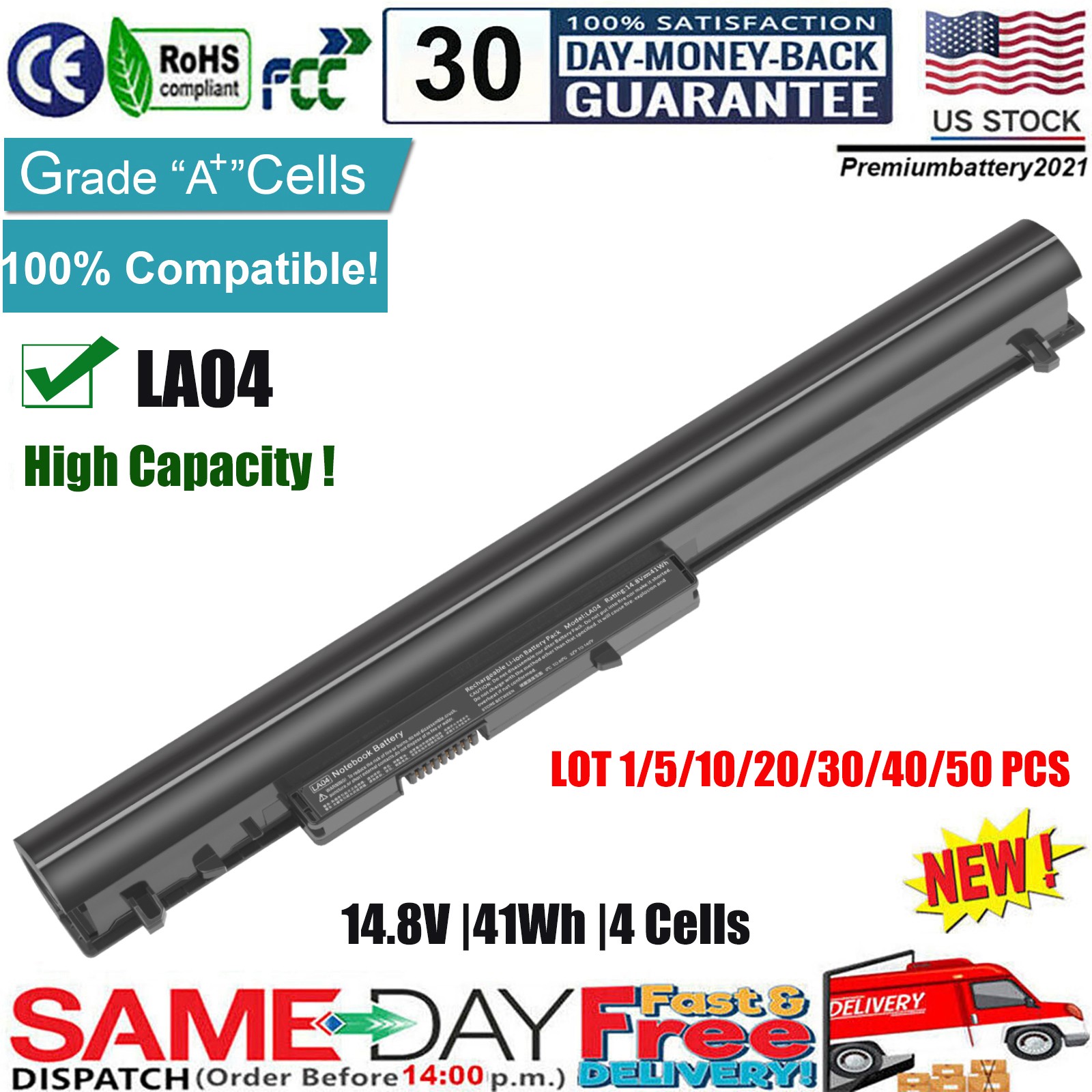 ✅LOT BATTERY 776622-001 728460-001 (LA03 LA04) For HP 15-F272WM 15-F233WM 248 G1