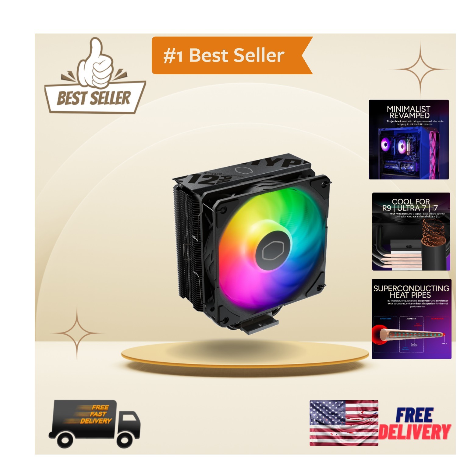 Efficient Hyper 212 PRO ARGB Air Cooler w/ 30 dB Noise Level - Ideal for Gamers