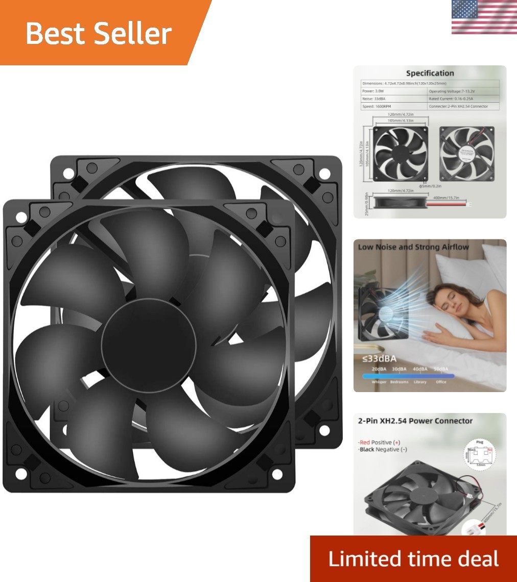 Versatile 120mm 12V DC Cooling Fan Set - Reliable, Quiet, for Multiple Uses