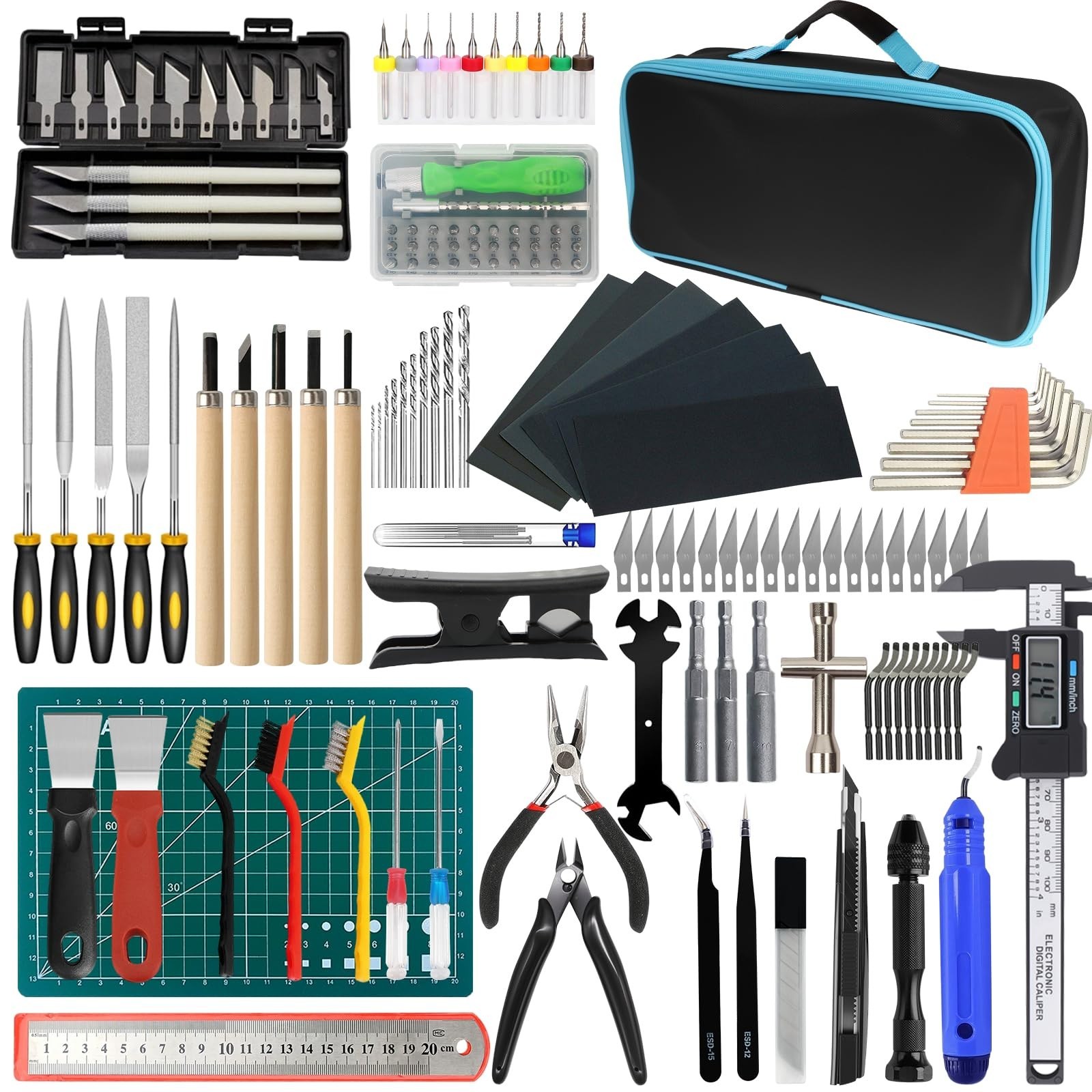 176 PCS 3D Printing Tool Kit - Nozzle Cleaning, Deburring, Digital Caliper & Smo