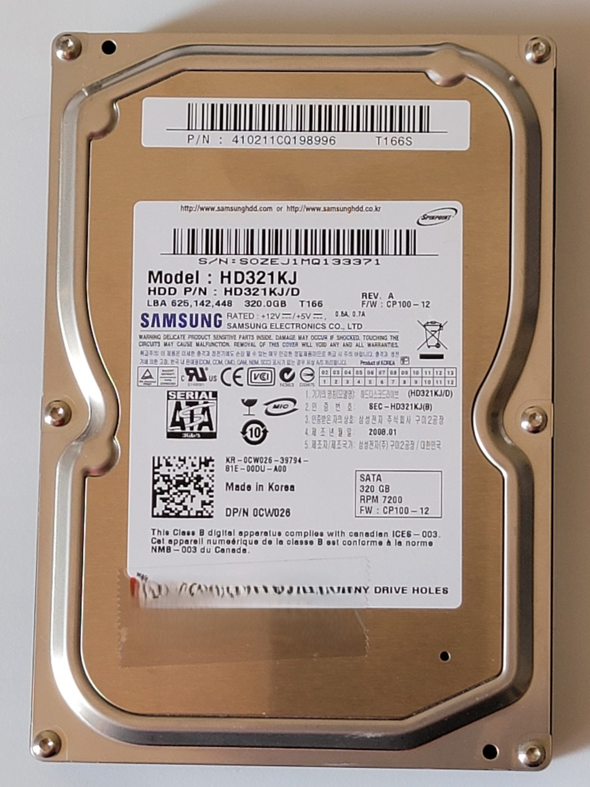 SAMSUNG 320 GB HARD DRIVE HD321KJ/D SATA 7200RPM