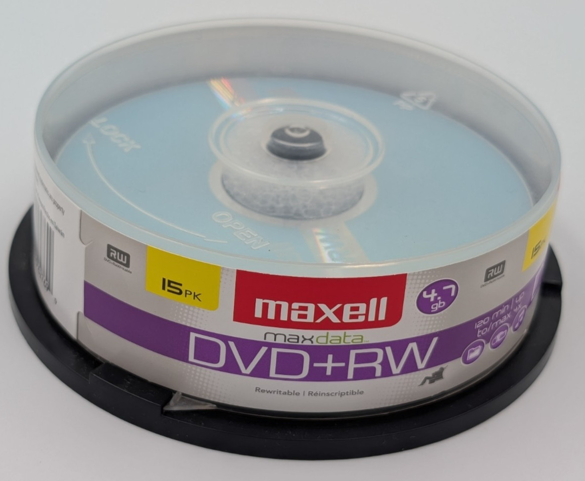 Maxell DVD+RW 4.7GB Blank Disks Spindle 15 Pack Open Box Unused
