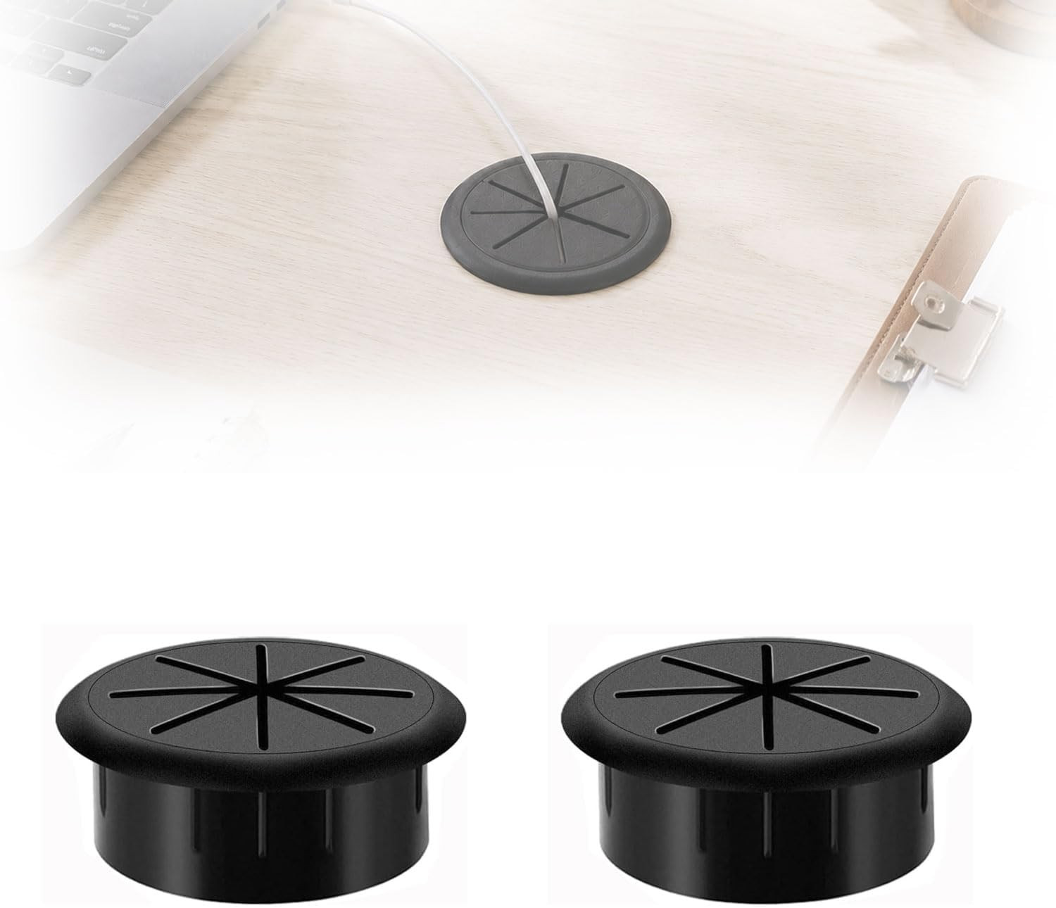 2 Pack of 2 Inch Desk Grommet Flexible Desk Hole Cover of ABS Plastic Cable