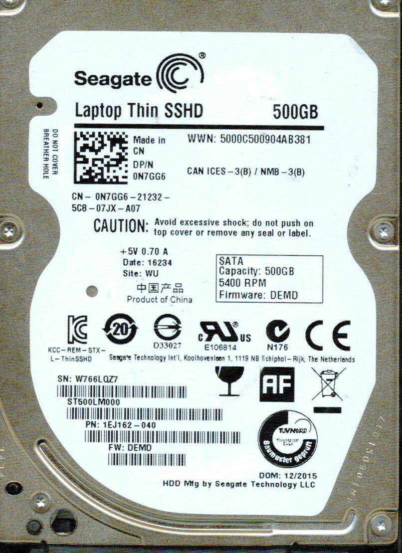 ST500LM000 PN: 1EJ162-040,  FW: DEMD  WU  W766  SEAGATE SATA 500GB  