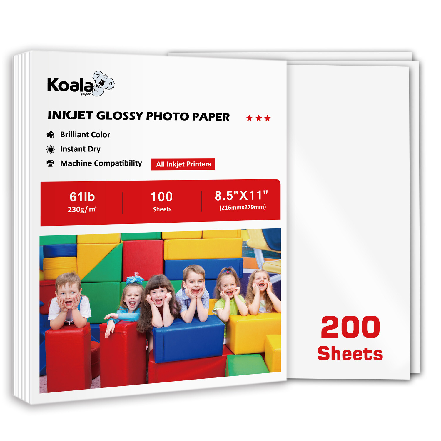 200 Sheets Koala Premium Inkjet Glossy Photo Paper 8.5x11 Photograph 230g 61lb 