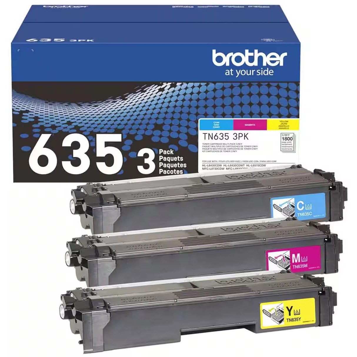 Pack of 3 Brother TN635 Cyan, Magenta, Yellow Toner Cartridge OPEN BOX