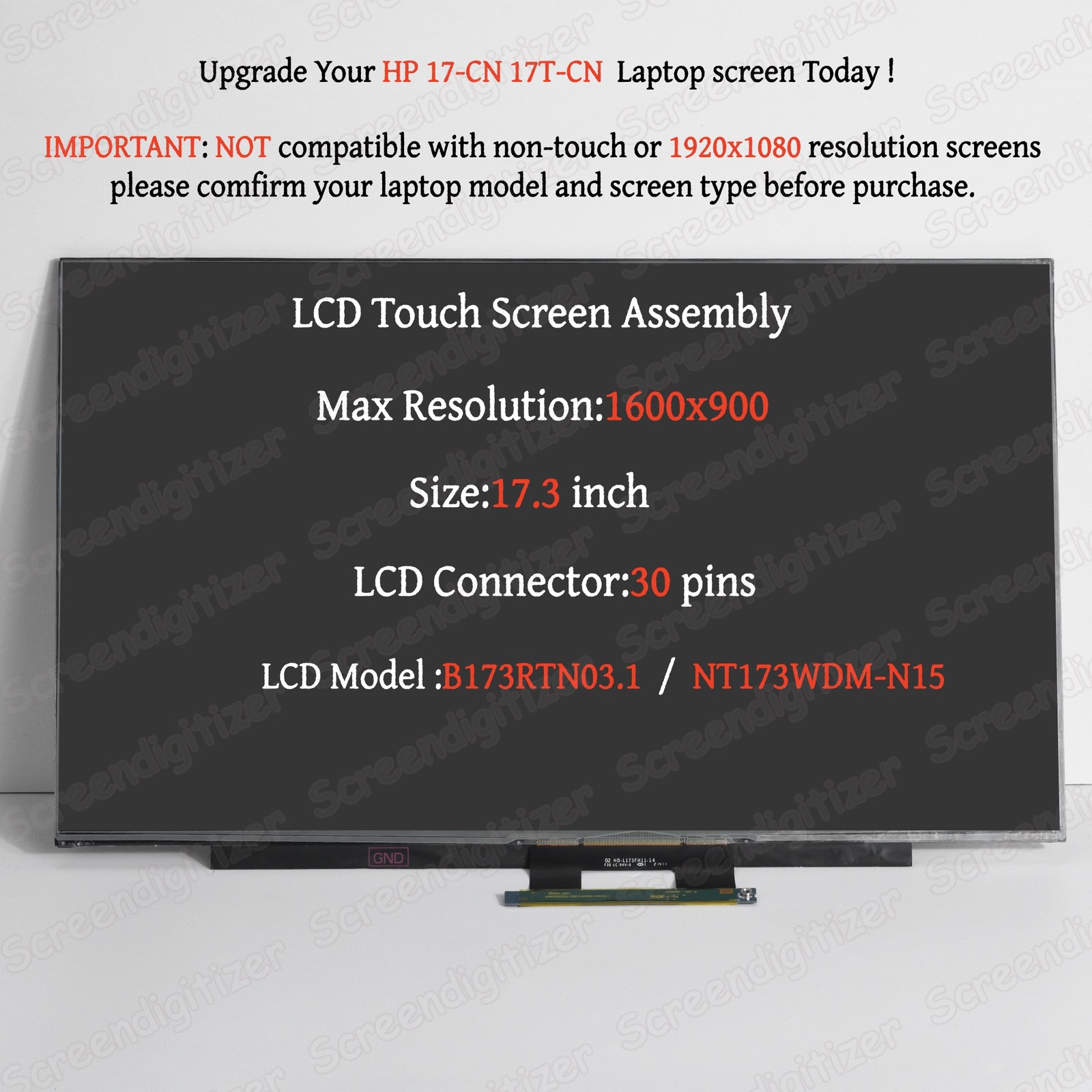 For HP 17-CN 17T-CN 17T-CN300 17-CN3625DS LCD Touch Screen NT173WDM-N15 Display