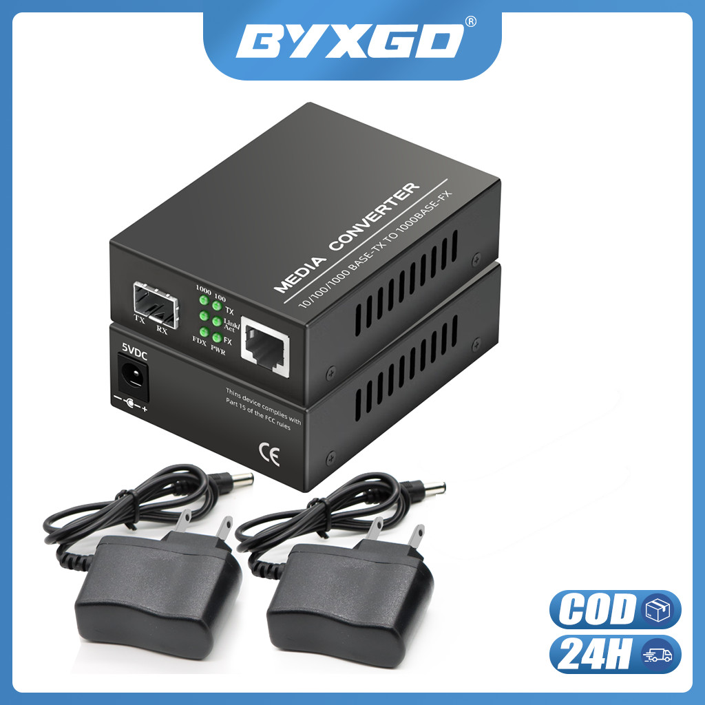 BYXGD 2PCS Gigabit Fiber Optic Media Converter SC to RJ45 Ethernet 1000M US Plug