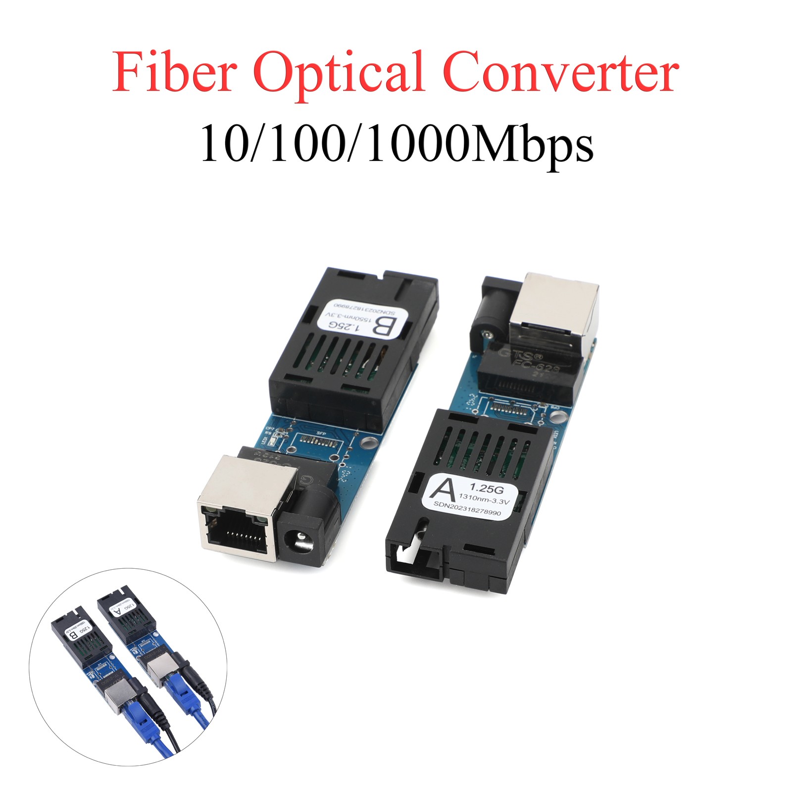 1 Pair Mini Gigabit Fiber Media Converter 10/100/1000Mbps Single Mode 3km SC