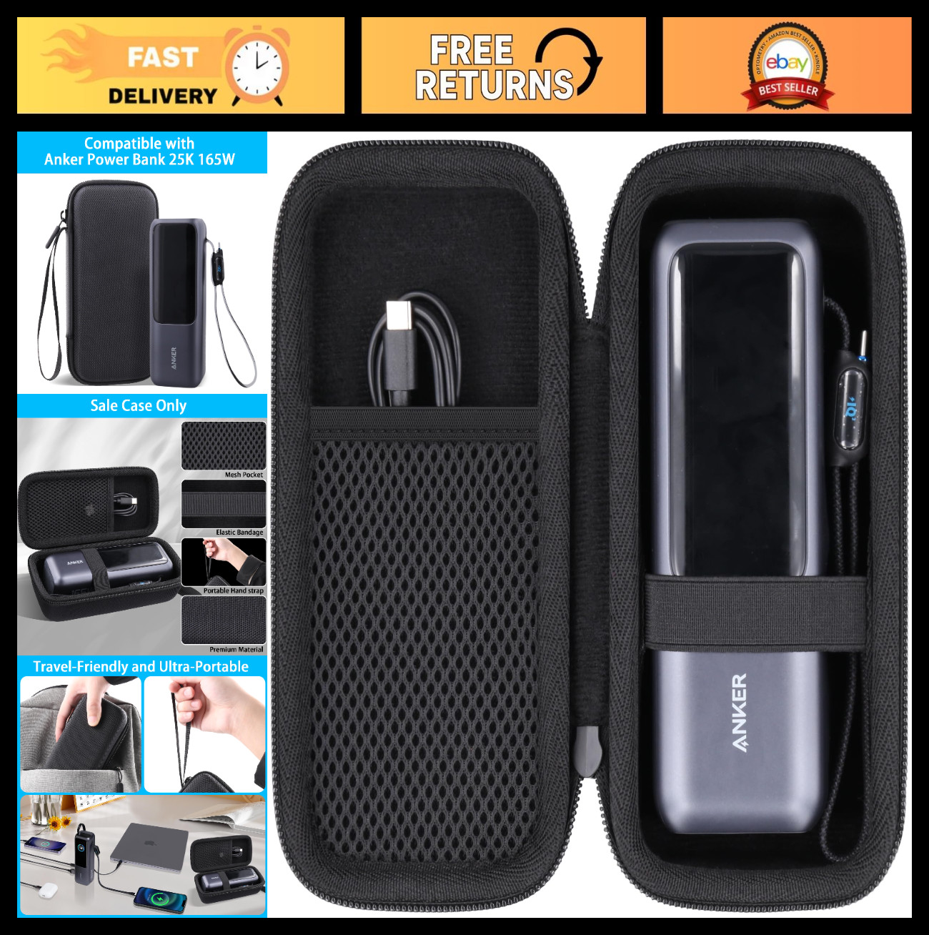 Hard Travel Case for 25,000mAh Laptop Power Bank - Compatible with Anker Zolo A1