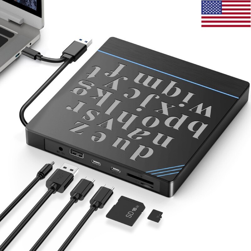 External CD DVD Drive for Laptop 7-in-1 USB 3.0 Type-C CD DVD ROM Burner Writer