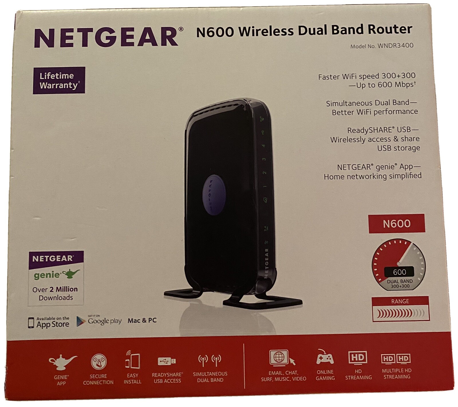 Netgear N600 300 Mbps 4-Port Gigabit Wireless N Router (WNDR3700)