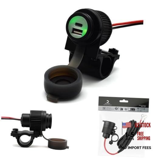 Waterproof Motorcycle USB-C Phone Charger 36W 6A 36W Dual USB with PD & QC 3.0