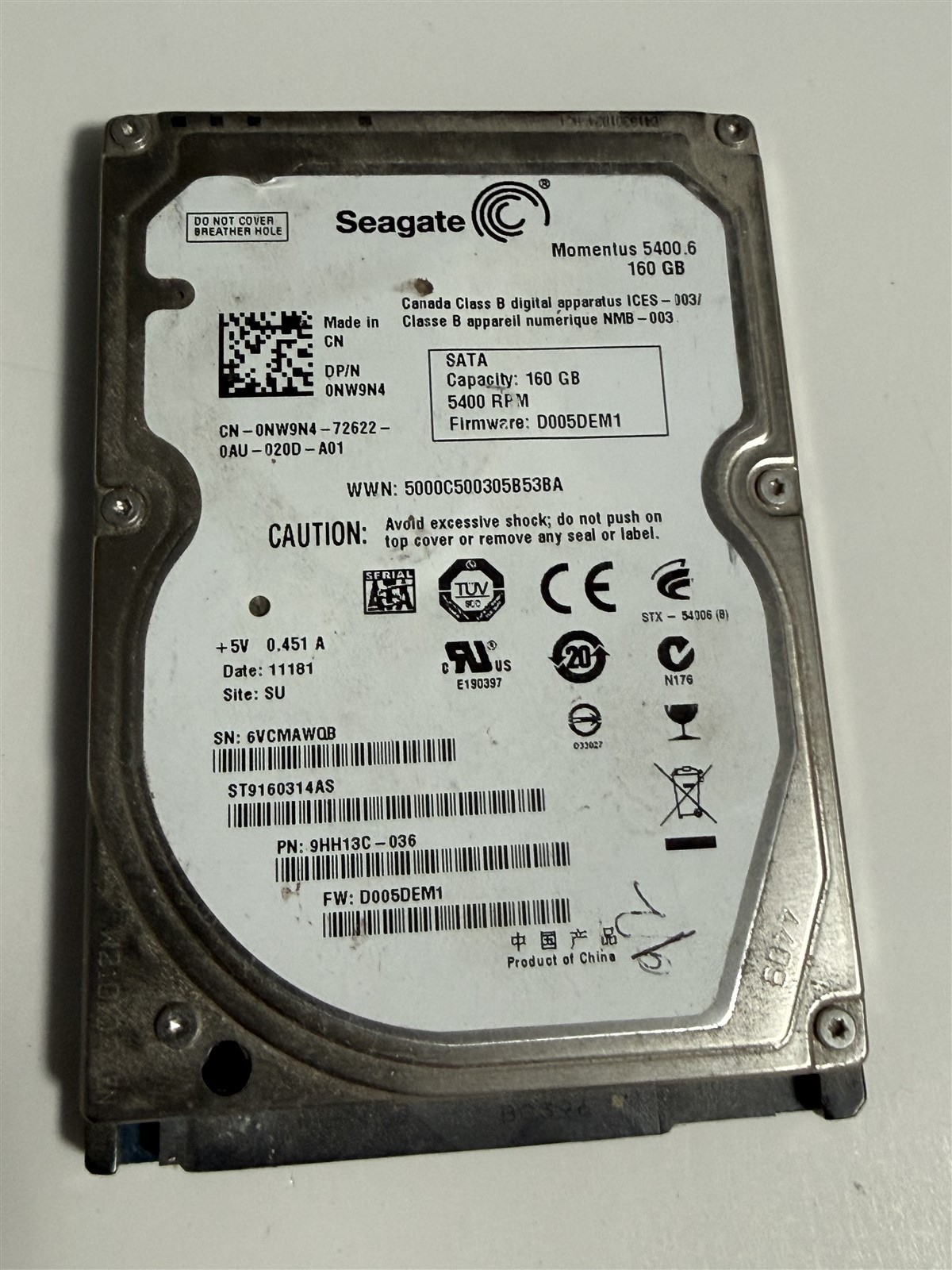 Seagate 1DG142-500 Laptop Thin HDD 500GB 1DG142500 92% Health