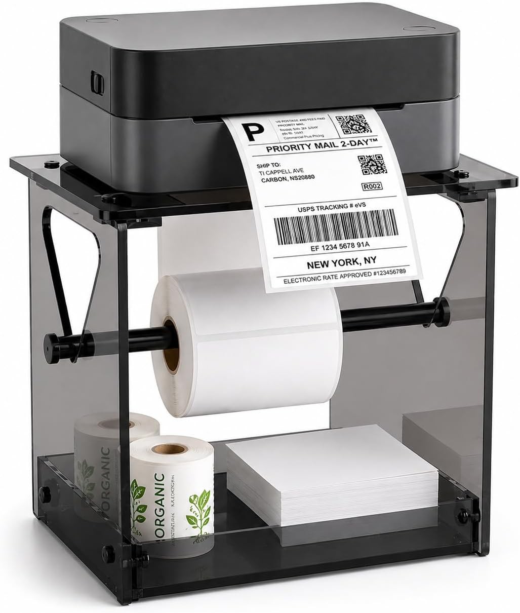 Acrylic Label Holder for Thermal Printer, 2-in-1 Desktop Stand for Fan-Fold &...