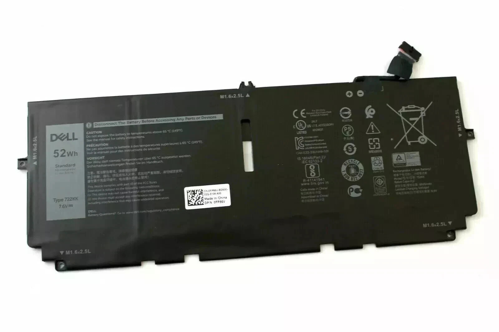 Original 52WH 722KK Battery For Dell XPS 13 9300 9310 P117G P117G001 2XXFW NEW