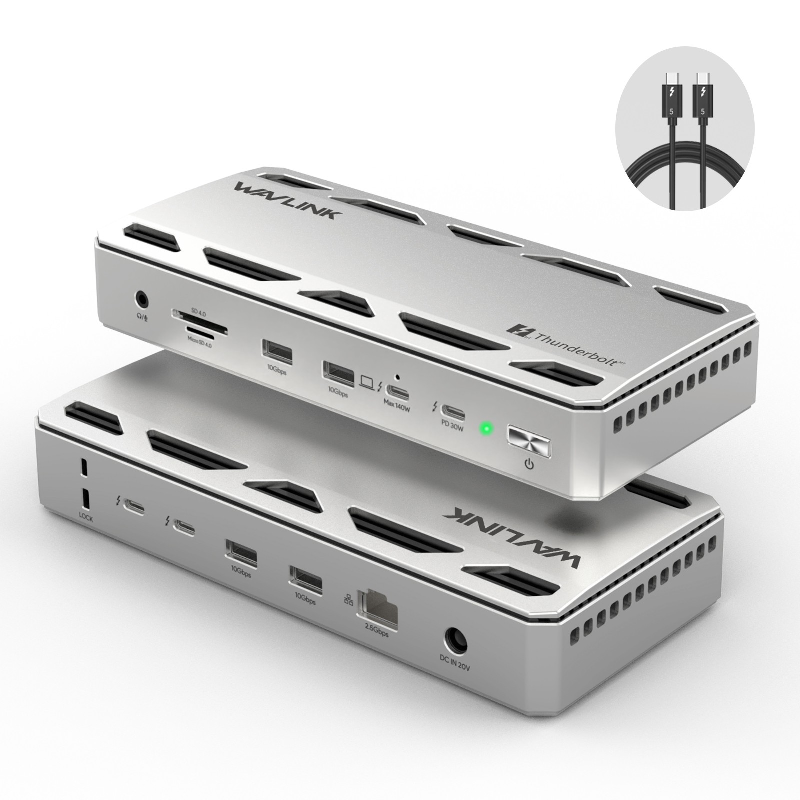 Thunderbolt 5 Docking Station 12-in-1 Dual Monitor Hub 140W PD USB-A 3.2 10Gbps