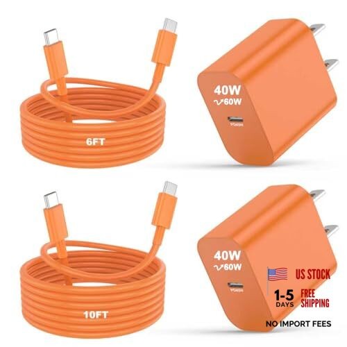 iPhone 17 16 15 Pro Max Charger Fast Charging， 2 Pack 40W USB C 2Packs Orange