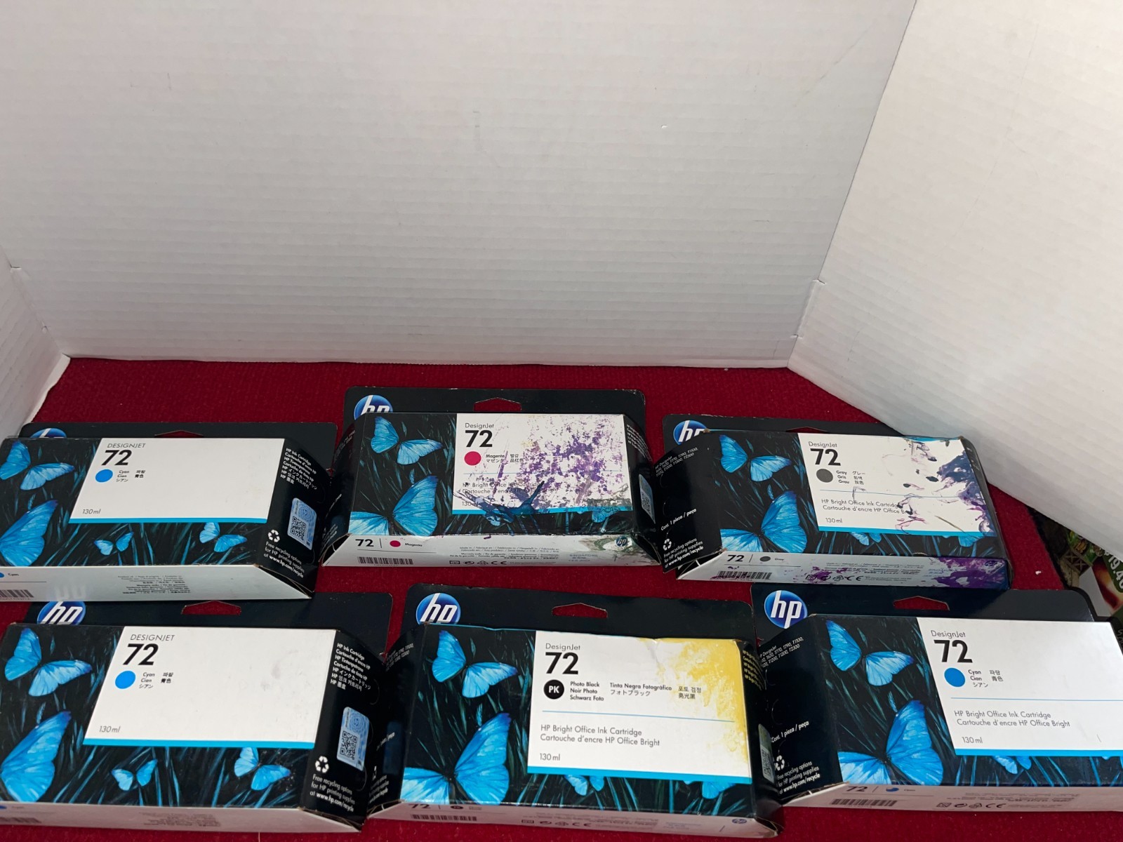Lot of 6 HP Designjet 72 Ink Cartridge Cyan Gray Photo Black Magenta