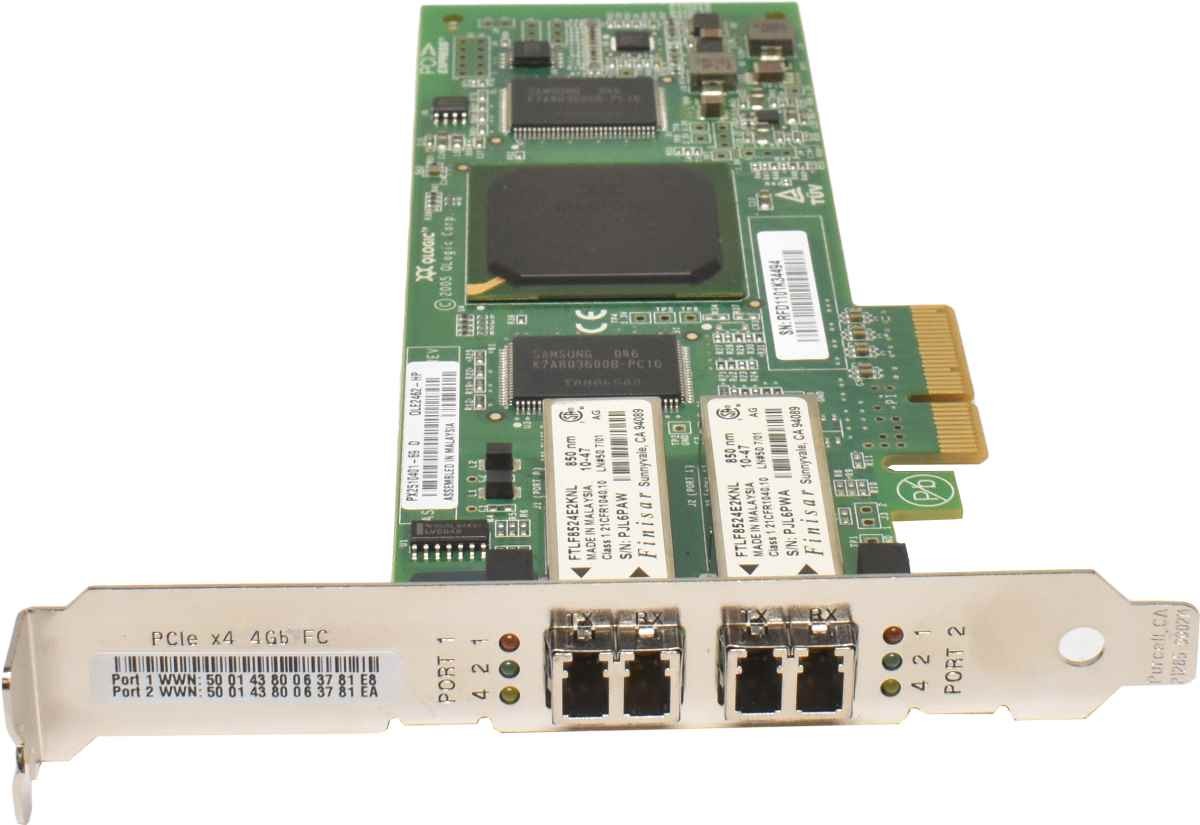QLogic QLE2462-HP FC Dual Port 4Gbps PCIe x4 Host Bus Adapter SP# 407621-001 FP