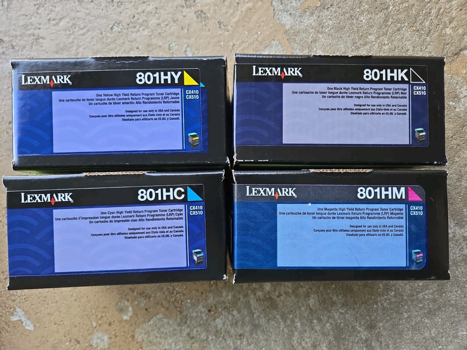 GENUINE SET 4 LEXMARK HIGH-YLD TONER 801HK 801HC 801HY 801HM CX410 CX510 SEALED