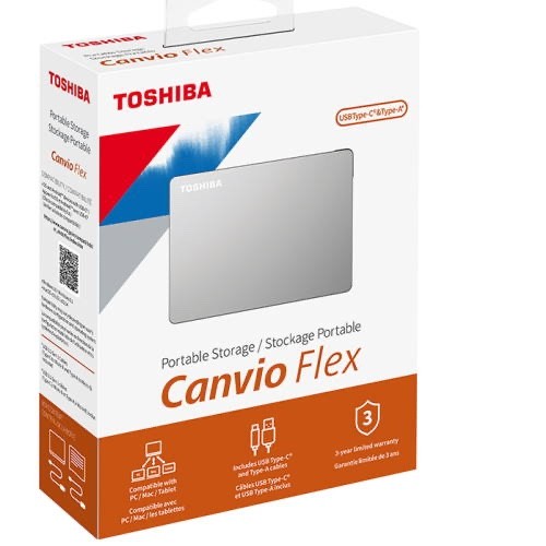 Toshiba Canvio Flex 1TB Portable External Hard Drive USB-C USB 3.0 - Silver