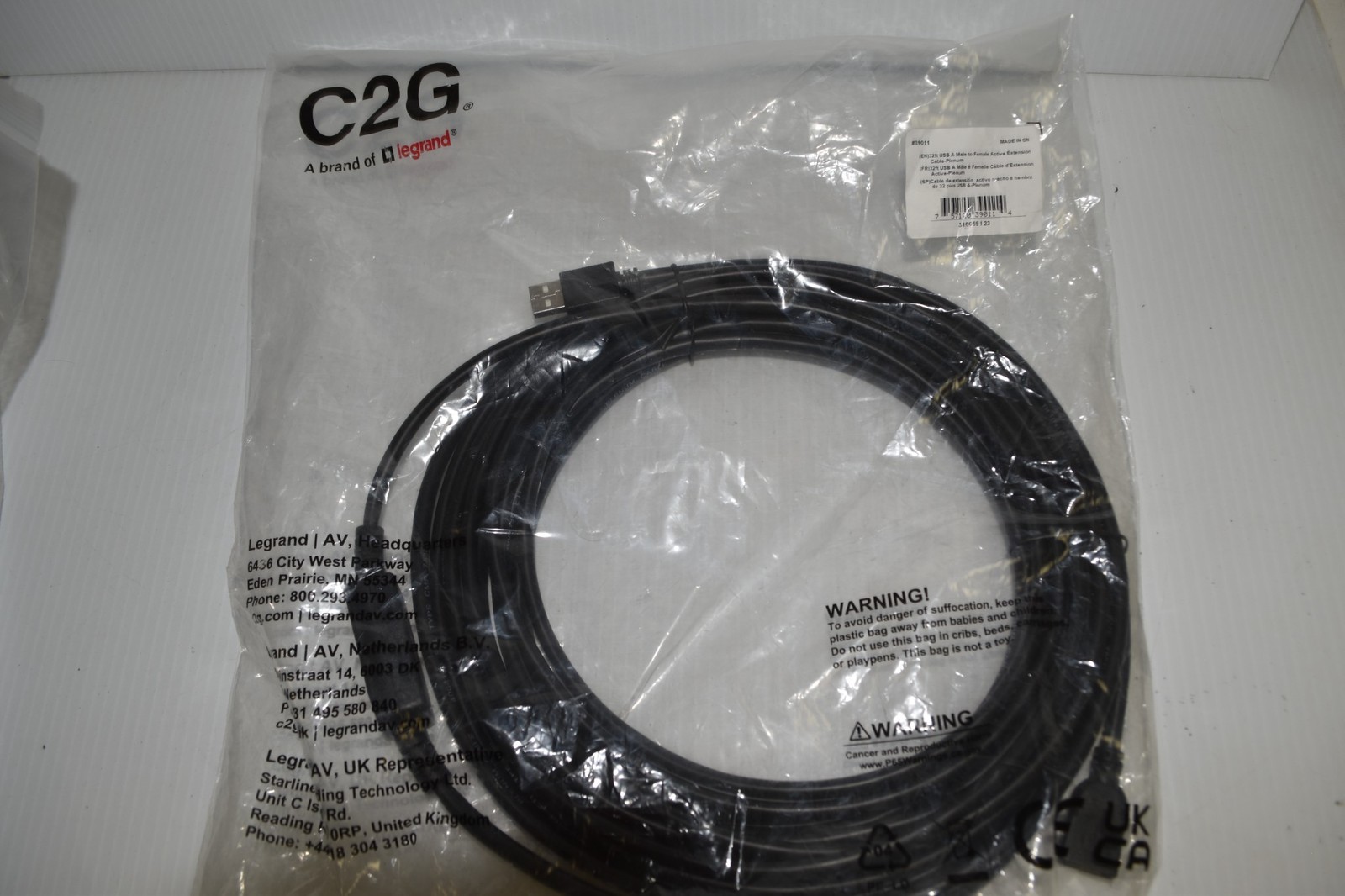 C2G 39011 32 Ft. USB A Male To Female Active Plenum Extension Cable - NEW(XPM10)