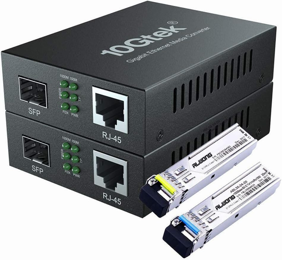 2 Gigabit Ethernet Media Converters with a Pair Bidi SFP LX Modules