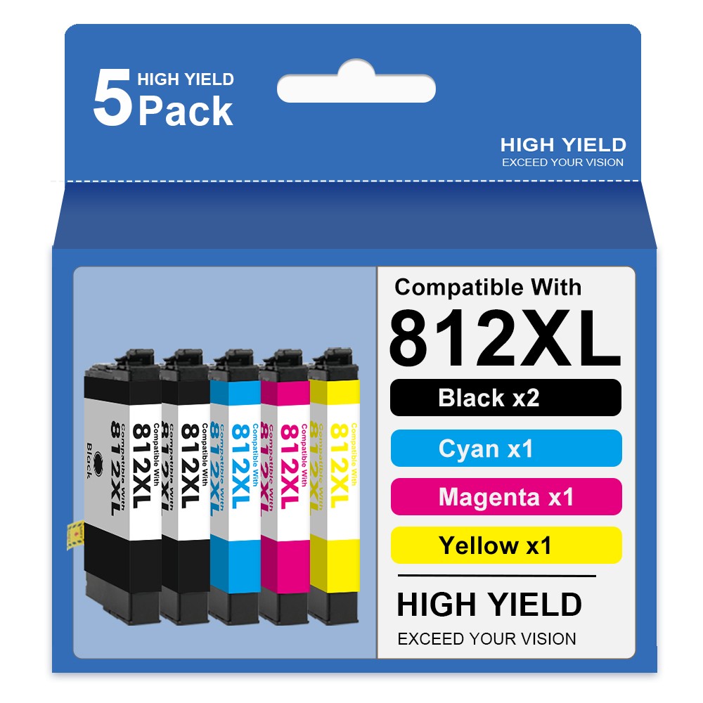 5-PK 812XL Ink Cartridges For Epson WorkForce WF-7840 WF-7820 WF-7310 EC-C7000