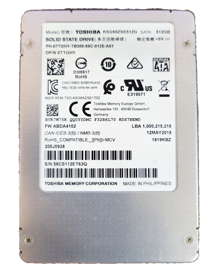 Toshiba KSG60ZSE512G 512GB 2.5" SATA Internal Solid State Drive SSD