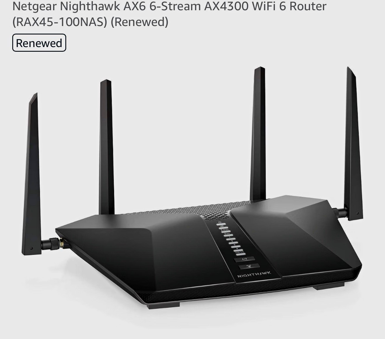NETGEAR Nighthawk AX6 AX4300 WiFi 6 Router RAX45-100NAS 4-Port Gigabit
