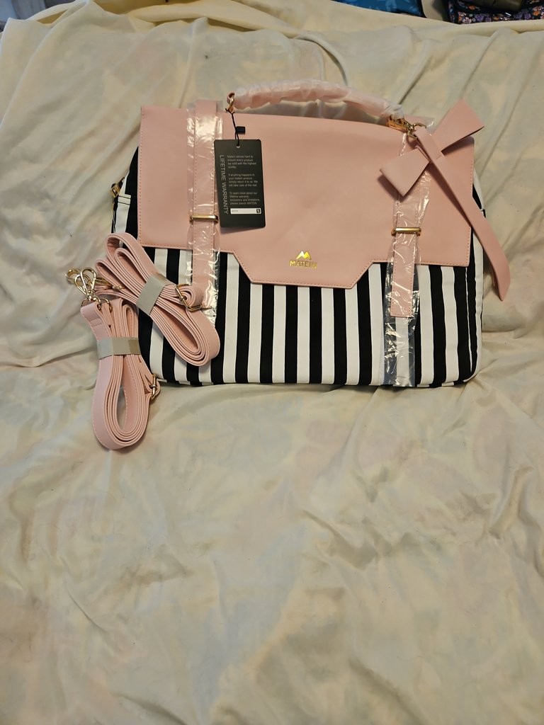 Matein Pink and Black Striped Laptop Bag