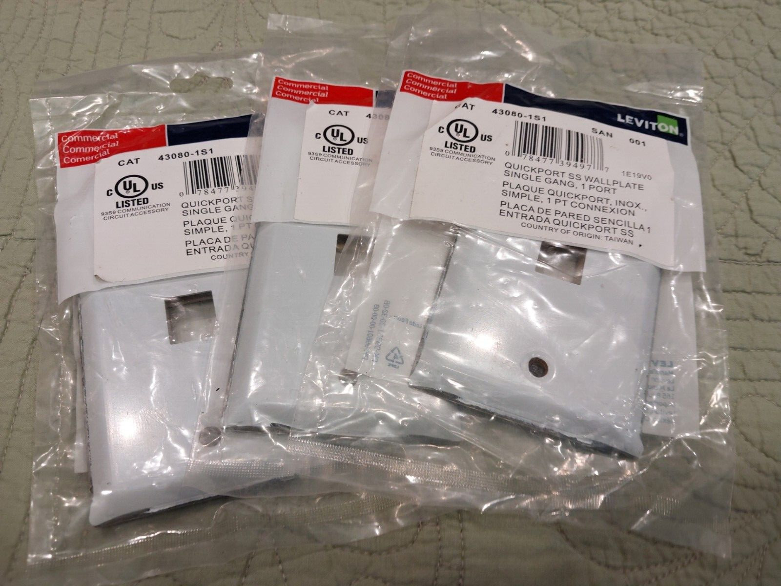 Leviton Quickport SS Single Gang Wallplate  43080-1S1.  (Lot of 3)