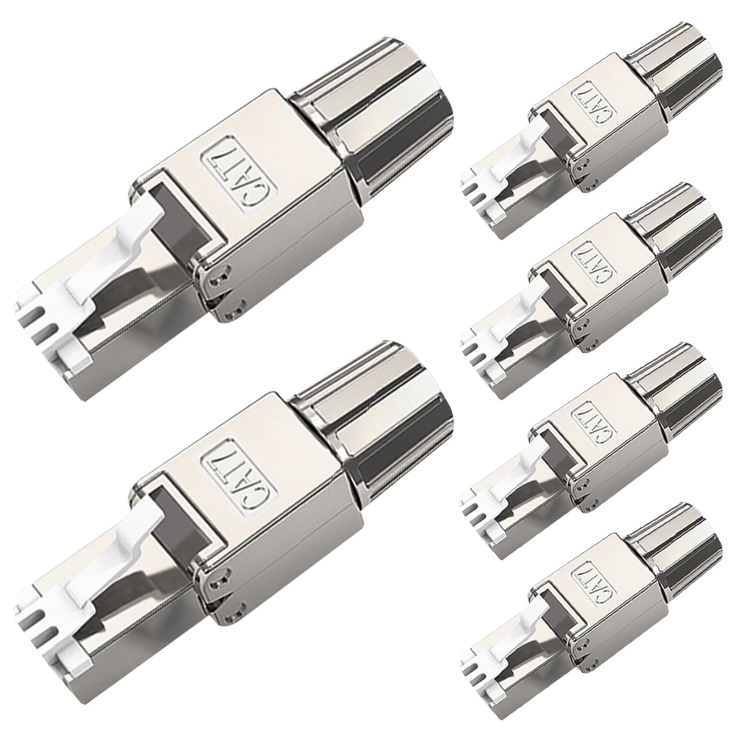 Cat7 Cat6A RJ45 Connector 6-Pack, Tool-Free Zinc Alloy Shielded Ethernet