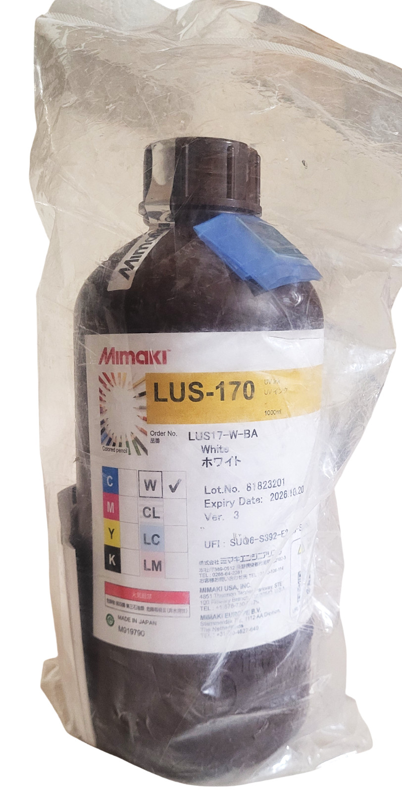 Mimaki LUS-170 White LUS17-W-BA UV Ink Exp: 10-2026 See Description