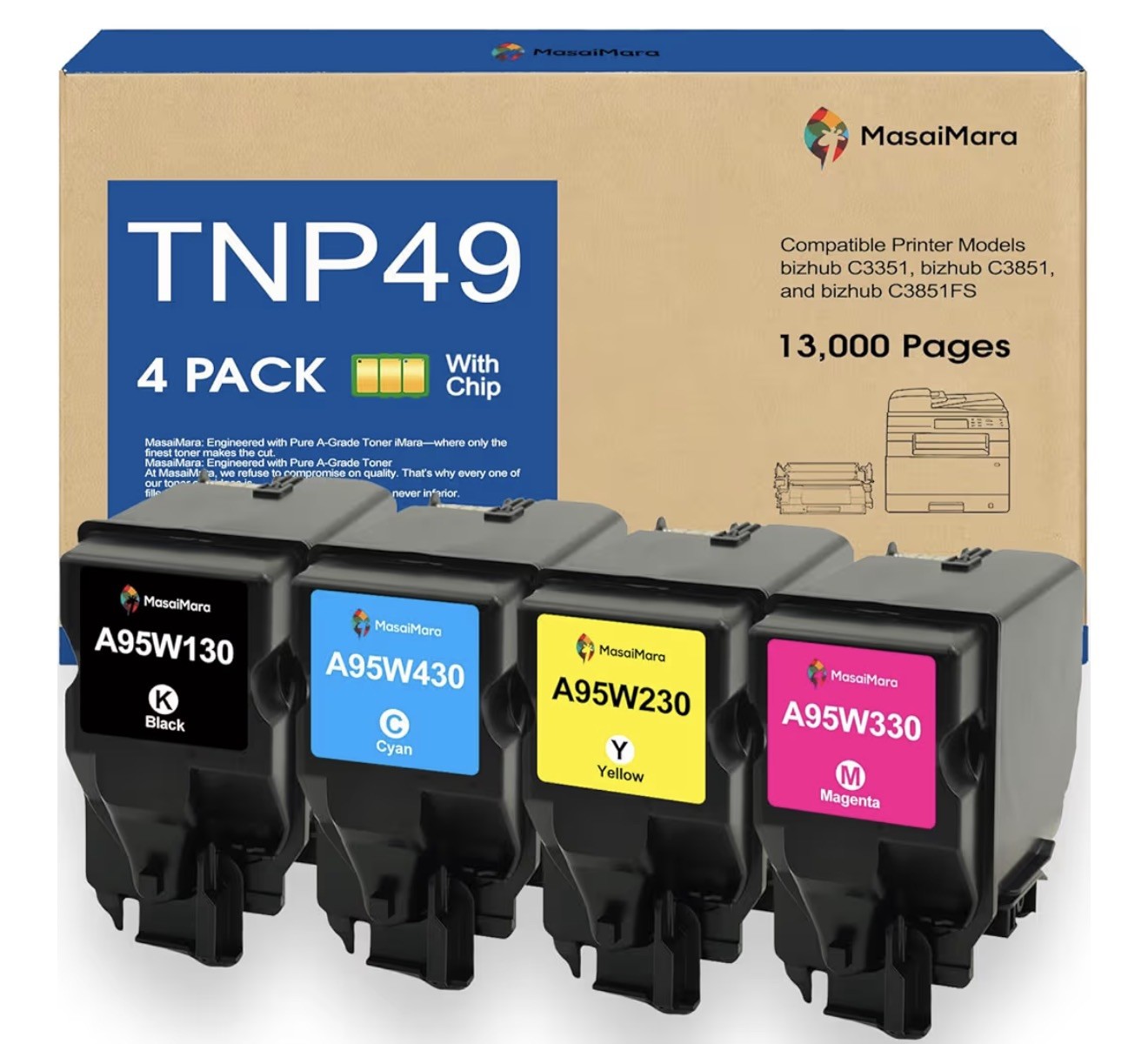 TNP49 TNP-49 4PK Toner Cartridge for Konica Minolta Bizhub C3351 C3851 C3851FS