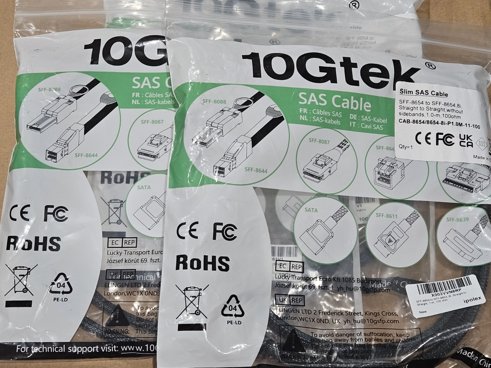 LOT of 3 SlimSAS SFF-8654 4i Straight to StraighT WITHOUT SIDEBANDS. 1.0M,100ohm