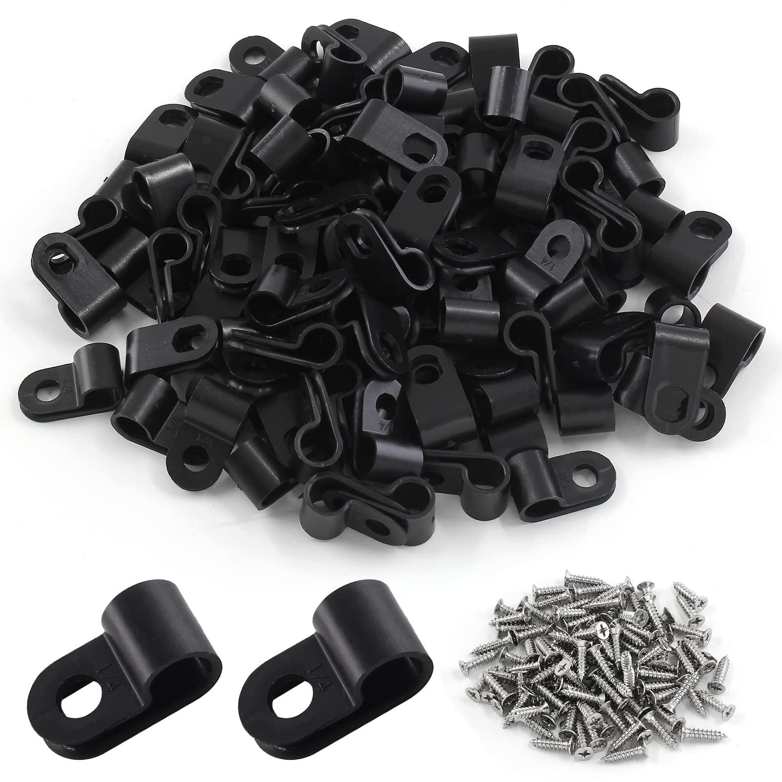 100 Pack Rtype White Wire Clamp 1/4 Inch Nylon Clip Cable Fastener Wire Clamp Wi