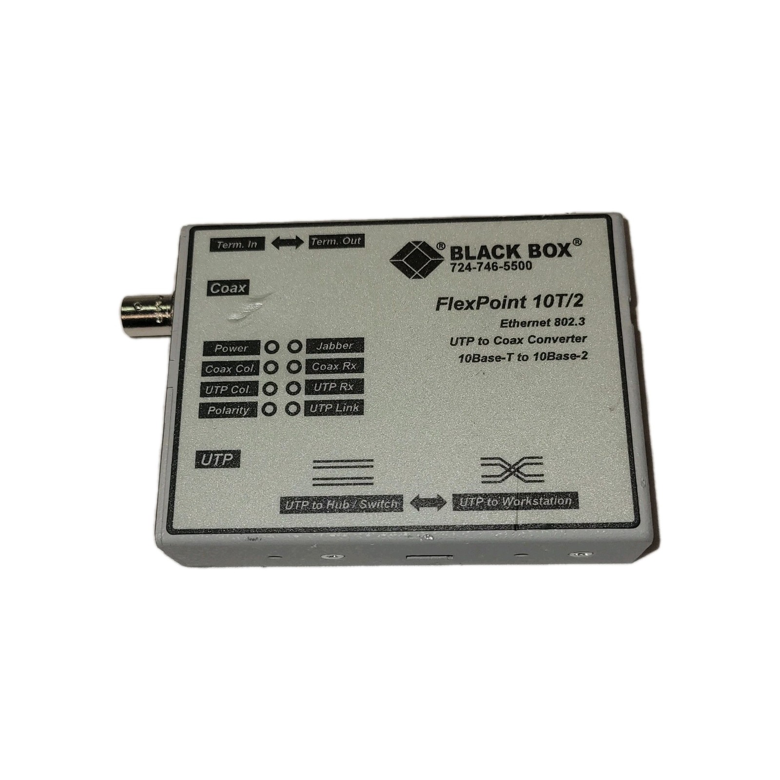 Black Box Flexpoint 10T/2 UTP to Coax Converter Missing Ac Adapter NO Cables 