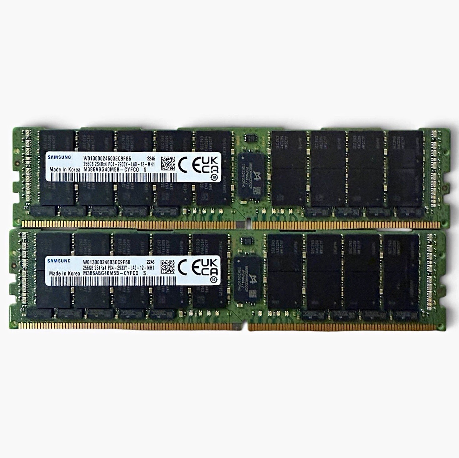 Lot of 2 Samsung 256GB 2S4Rx4 DDR4 2933Y ECC LRDIMM Server RAM M386ABG40M5B-CYF