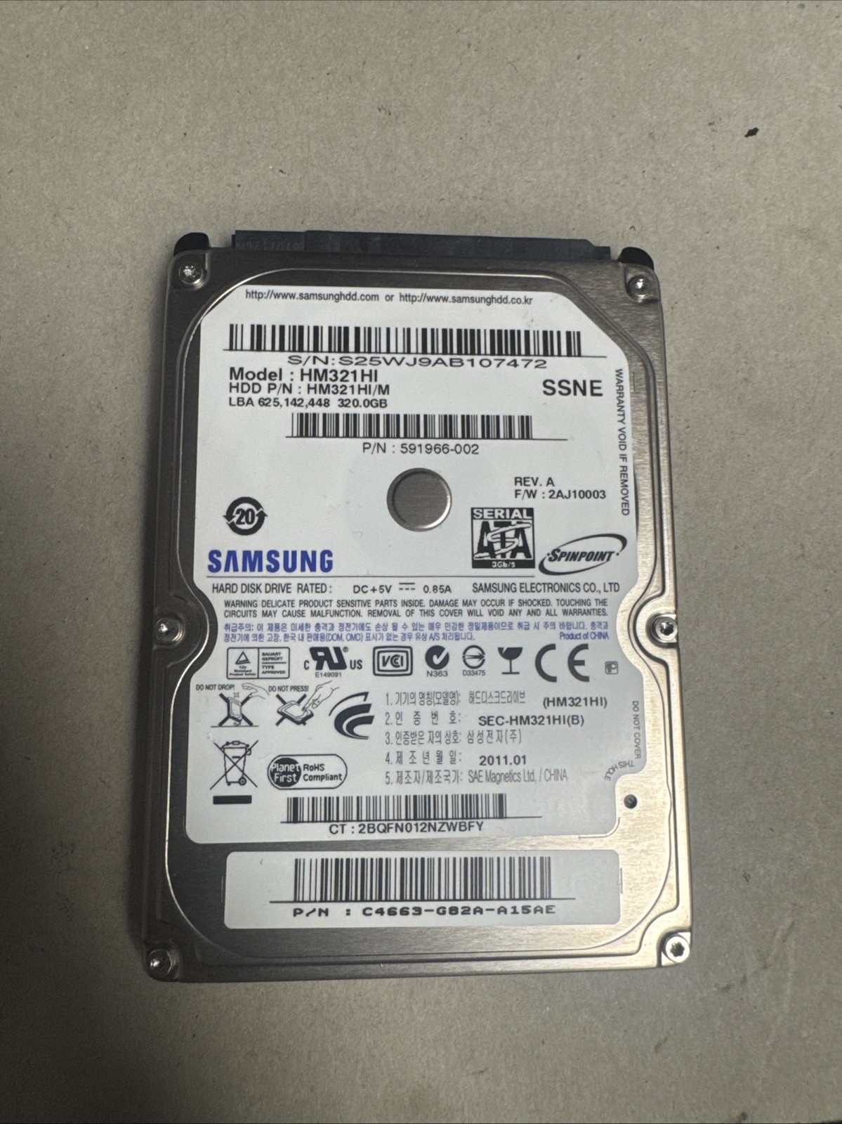 HM321HI Samsung Spinpoint 320GB Internal 5400RPM 2.5"  HDD