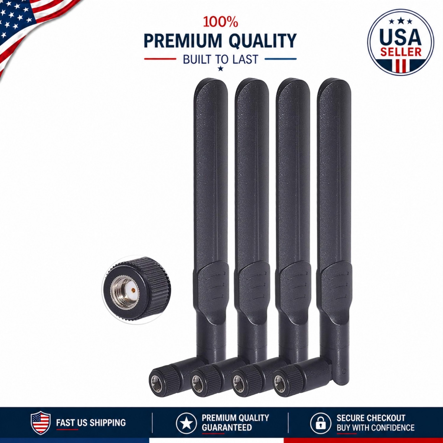 Versatile 4-Pack WiFi Antenna with 8dBi Gain & Dual Band Compatibility - Black