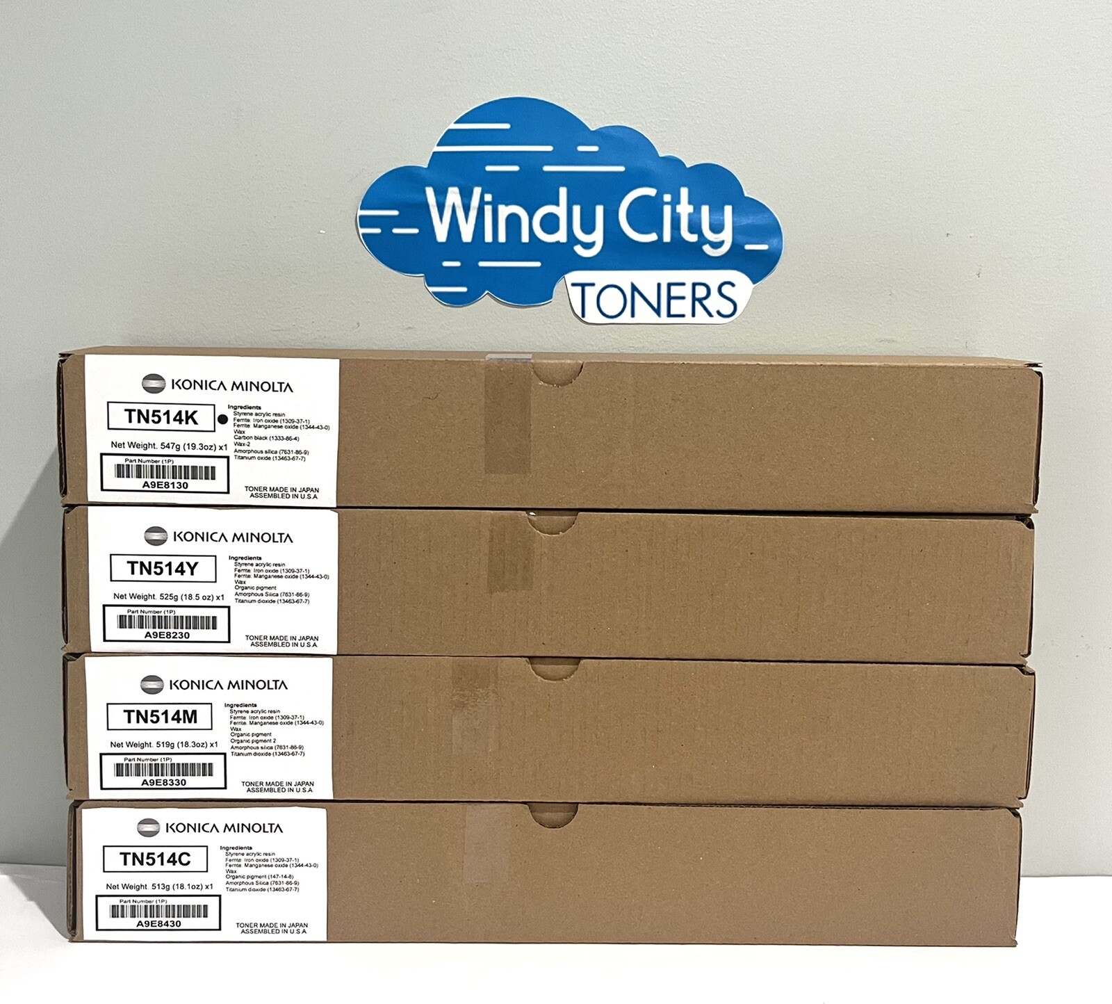 Konica TN-514K TN-514Y TN-514M TN-514C Toner Cartridges Set For BH C458 OEM NEW