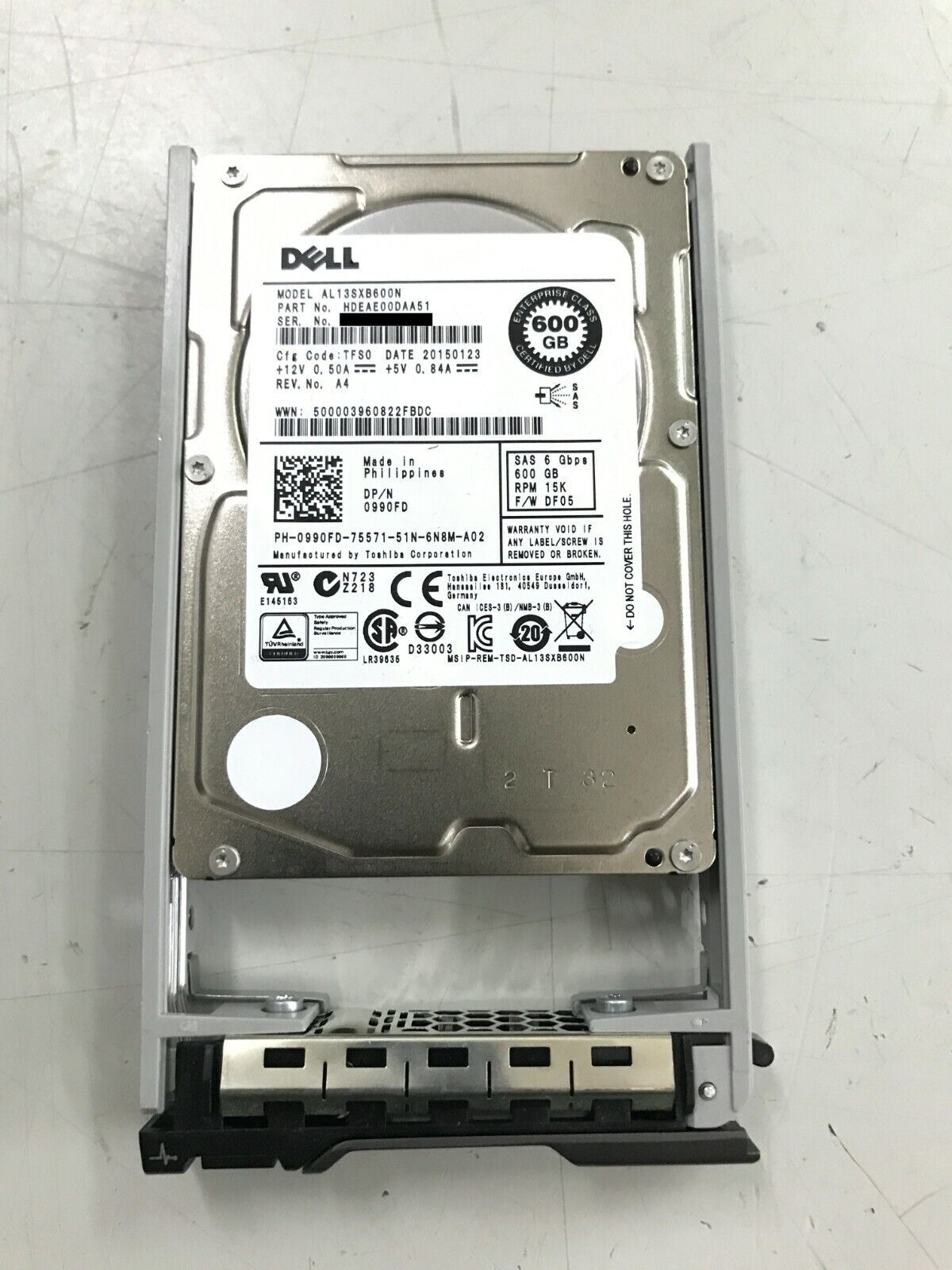compatible Dell 990FD 600GB 15K 6G 2.5 SAS AL13SXB600N 0990FD